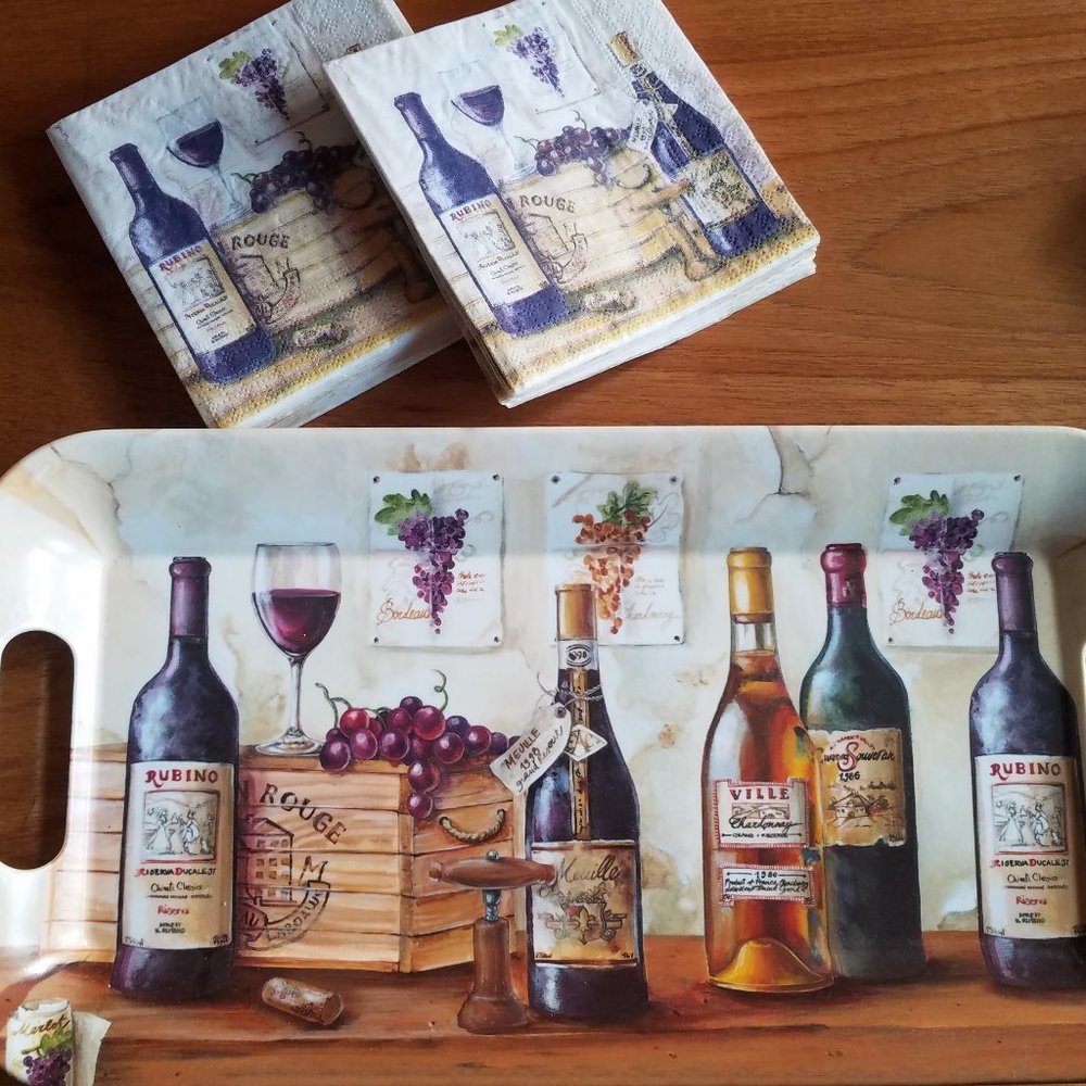 Wine Bottles Tray with Matching Napkins